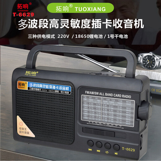 Tuoxiang T-6629 Band Semiconductor wiederaufladbares FM-Kurzwellen-Kurzwellen-tragbares Radio für ältere Menschen schwarzer offizieller Standard (mit Ladungskabel + Bedienungsanleitung