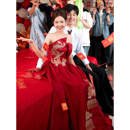 Youzhao китайское свадебное платье и национальное тост -платье Seell Feel Red 2025 Bride Китайское свадебное платье Банкет Обручальная юбка китайский стиль Red 3xl