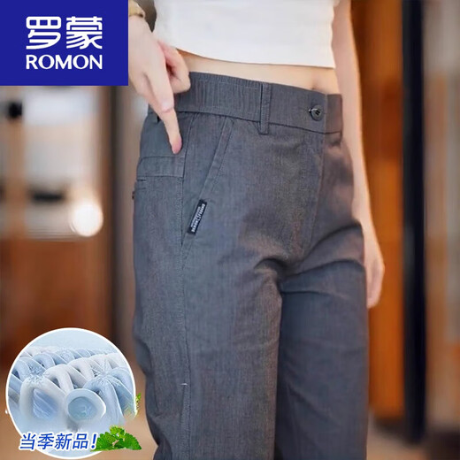 罗蒙（ROMON）天丝裤子男2025春夏新款宽松直筒商务弹力潮流休闲长裤男 T-838灰色 28 (80-斤)