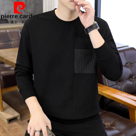 皮尔卡丹（pierre cardin）2025新款卫衣男春季时尚拼接口袋圆领打底衫纯色休闲内搭长袖t恤 6227白色 L 建议120-135斤