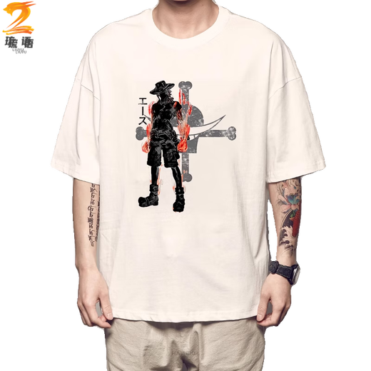 Liuyu 2025 new One Piece Luo Luffy T-shirt men's cotton short-sleeved Sanji white beard Ace Chopper peripheral clothes White F1283 Zoro S