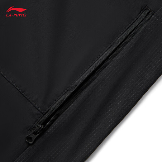 Li Ning original yarn sun protection clothes hooded sports windbreaker men's anti-exposure and cool feeling fashionable printed summer casual jacket [cool sun protection] black 603-2 L