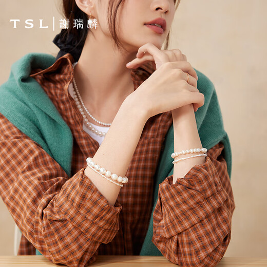谢瑞麟（TSL）珍珠手链女款时尚925银扣手饰生日BE685-BE686 BE685-椭圆珍珠