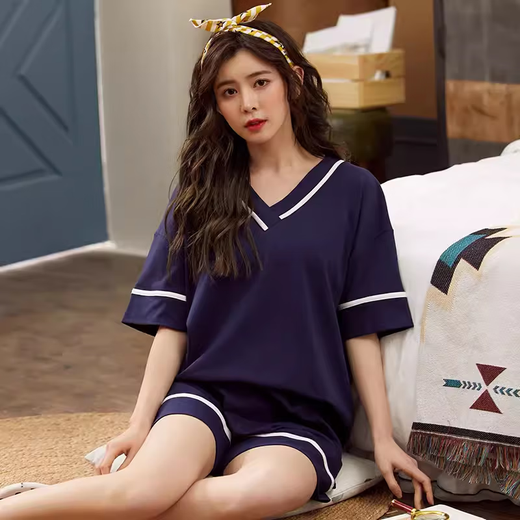 Hengyuanxiang Pyjamas weibliche fette Mädchen Sommer Baumwolle kurzärmelige V-Neck-Shorts Anzug plus Größe 240 Jin [Jin ist gleich 0,5 kg] Lose Heimkleidung 6x ZJ679 2xl [140-160 Jin [Jin gleich 0,5 kg]]