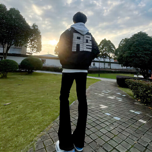 7 excellent products Micro-boot jeans for men in autumn and winter plus velvet style American high street loose straight slim scimitar long pants for men DF-701 black XL