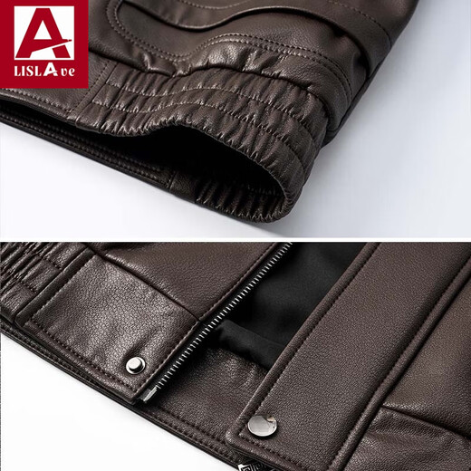 Veste en cuir véritable en cuir de chèvre Lislave hommes et femmes veste de même style 2025 Spring Nouvelle tendance Haine Motorcycle Veste Sandalwood Brown L (Recommandé 95-120 Jin [Jin est égal à 0,5 kg]))
