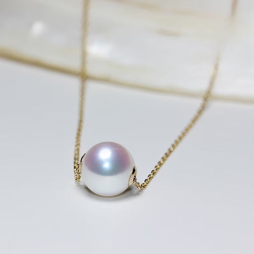 Pu Lian Japan AKOYA natural seawater pearl Passepartout pendant clavicle chain transfer bead necklace 18K gold flawless B chain 18K gold 43\45CM adjustable 9.5-10mm