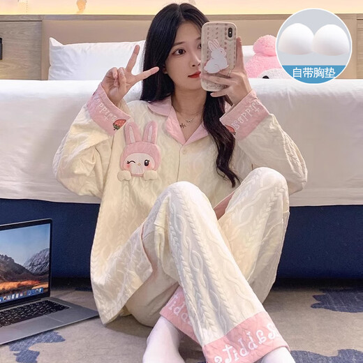 Modal Pyjamas für Frauen in der Sommer-Strickjacke Langarmhosen Anzug für Sommer Ladies 2025 New Cartoon Frühling Herbst und Winter Home Clothing SSM-3882 m [75-100Jin [Jin entspricht 0,5 kg]]