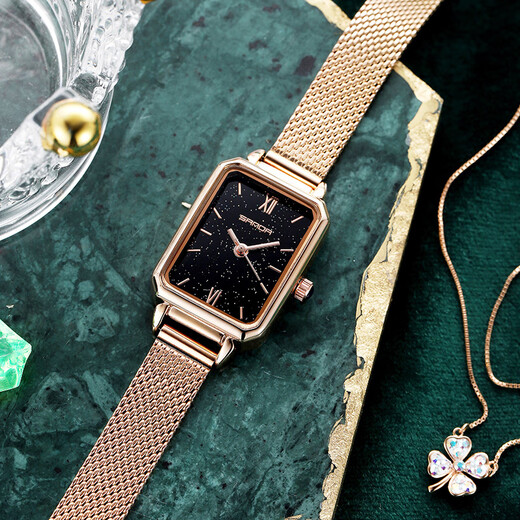 Sanda watch women's small green watch light luxury fashion temperament simple square waterproof quartz watch Valentine's Day gift to girlfriend to start school