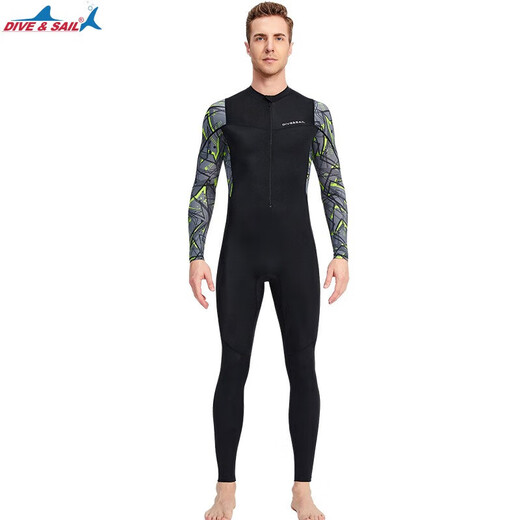 Jingpufei swimsuit men's one-piece quick-drying long-sleeved sun protection warm breathable beach vacation jellyfish suit wetsuit 175 (155-Jin Jin is equal to 0.5 kg) 2XL