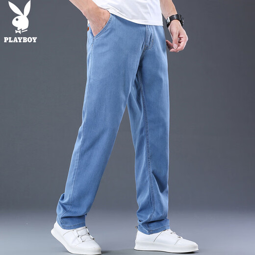 
Playboy (PLAYBOY) Jeans Men's Summer Ice Silk Pants Men's Leisure Pants Men's Wide Legs Thin Cool and Loose Straight High-End Men's Pants