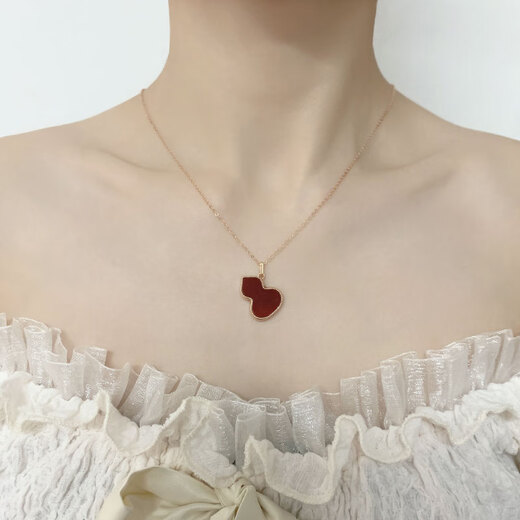 Puli 18K sand gold gourd pendant color gold rose gold plated pendant red agate clavicle chain set chain gift for women 18K gold rose gold (single pendant) small gourd