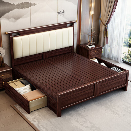 
Laisda Chinese style black gold wood solid wood bed master bedroom 1.8 meters double high-end light luxury bed YF9904 1.8 full shop