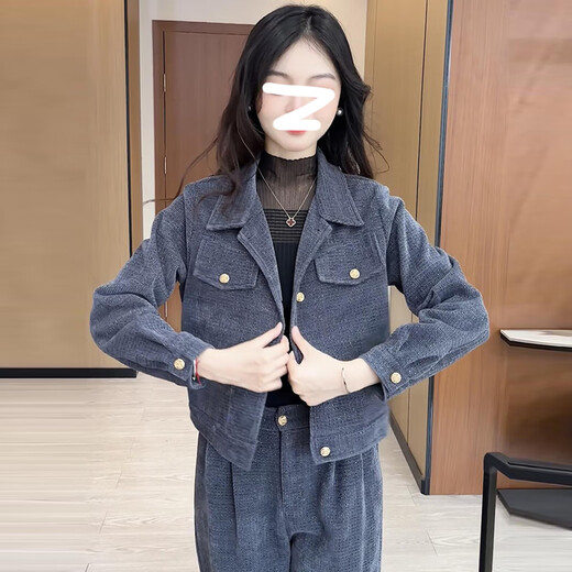 戏狐时尚运动服套装女2025春秋新款网红小个子短外套阔腿裤两件套 6198#黑色春秋款 M  建议100斤内