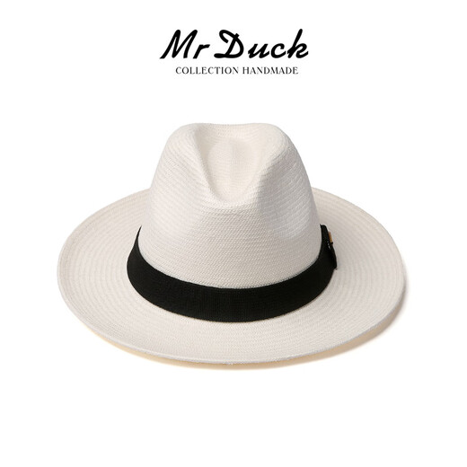 Mr DUCK秀场同款 纯手工编织防晒草帽 白色巴拿马帽 男女礼帽 大檐遮阳帽 MS186109-米白色 （经典款大边） M（适合56-58cm头围）