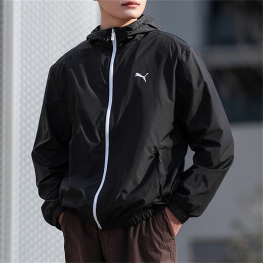 Puma (PUMA) official jacket men 25 summer new style breathable fast dry ice silk woven windproof trend sports and casual jacket men [main recommendation] Summer thin style/inner lining/classic black woven hooded XL /185/104A