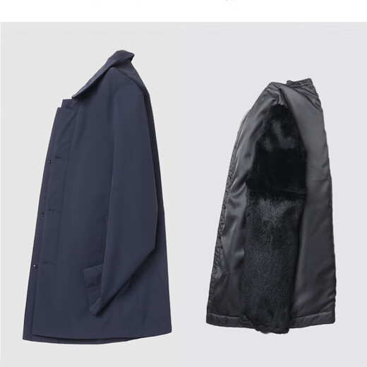 巴宝朗真貂皮毛一体内胆尼克服貂皮大衣男中长款翻领派克服中老年爸爸款 深蓝色+黑色整貂内胆+兔毛袖 L (170)