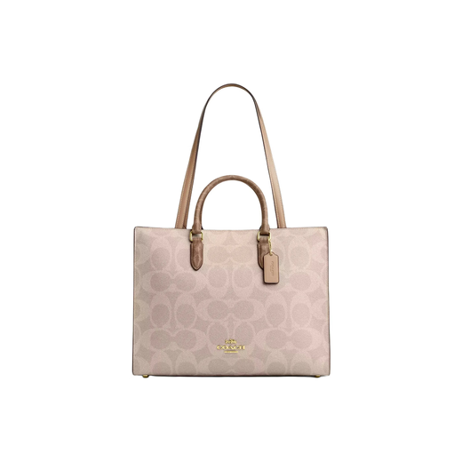 COACH蔻驰 Maggie现货Logo标志 帆布托特包Tote包购物袋单肩新品25新款 灰褐色 CY677-IMXI9现货 大号