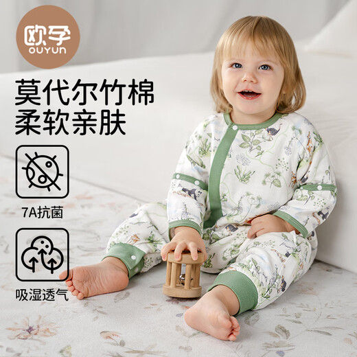 OUYUN baby sleeping bag summer bamboo cotton gauze spread legs newborn anti-shock quilt 42 Panda jungle 90*52
