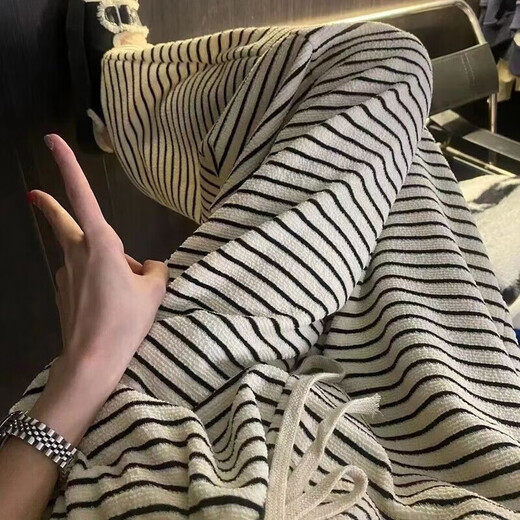 Hose mit weiten Hose faul im Stil von Trends und vielseitigem Frauen mit hoher Taille Zebra Schwarz-Weiß-Freizeithose Zebra Schwarz-Weiß-Streifenhose-weiße Eingröße (Empfohlen 90-140 Jin [Jin gleich 0,5 kg]))