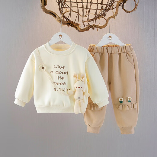 G.DUCKKIDS小黄鸭女宝宝秋装女童套装一岁婴儿衣服小女孩春秋休闲卫衣两件套 粉红色l两件套 100 尺码2~3岁【 90-100cm】