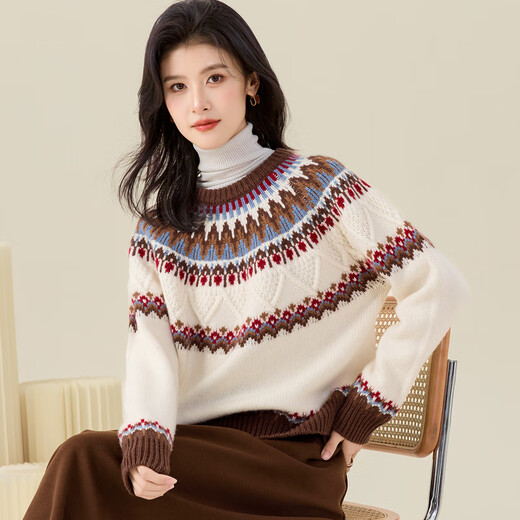 Jinju New Year Red Product 100% Sheep Wool Autumn and Winter New Round Neck Ethnic Style Sweater Women's Cardigan Mika L