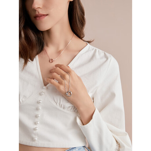 Guanpu Pavilion Fat Donglai's same style pt950 platinum double ring necklace French Mobius gold clavicle chain for Valentine's Day for girlfriend, women's model, platinum + certificate + gift box