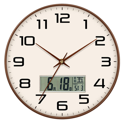 Made in Tokyo, Wood Language Series Perpetual Calendar Clock Wall Clock Living Room 2025 New Electronic 35cm Mocha Brown