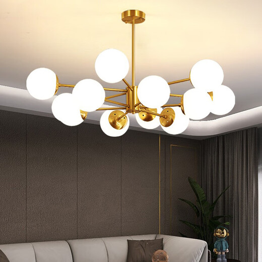 Grand View Garden Wohnzimmer Kronleuchter moderne einfache leichte luxuriöse Schlafzimmer Esszimmer Lampe Full Kupfer American Magic Bean Molekül Nordisches Wohnzimmer Hauptlicht 9902-15 Kopf-drei Farben 75W-Vollfrequenz-Spektrum