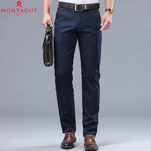 Mengtejiao Französische Business Casual Hosen Herren 2024 Sommer Dünner Straight Mid-T-T-Mid-T-Mid-End-Baumwolle Vielseitige Hosen 9928-1 Khaki 29