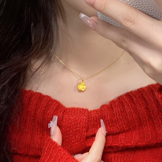 Yage Gold Peaceful Fruit Necklace for Women Pure Gold Love Apple Pendant Christmas Eve Christmas Gift for Girlfriend and Wife Pure Gold Love Apple Pendant Gift Silver Chain (Golden Agreement)