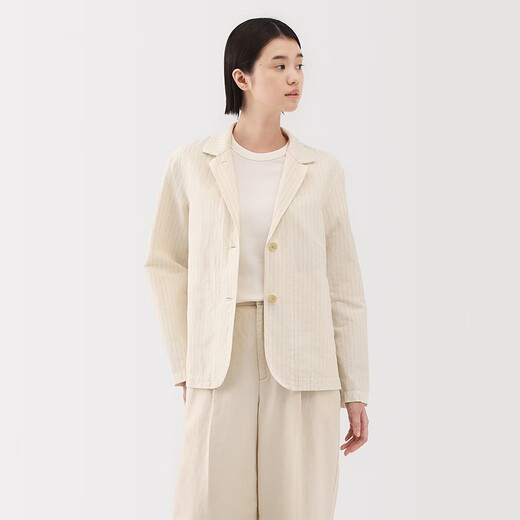 MUJI (MUJI) women's linen cotton shirt jacket women's long-sleeved jacket 25 years summer suit small suit women's clothing BD0ZZC5S ivory stripes M (160/84A)