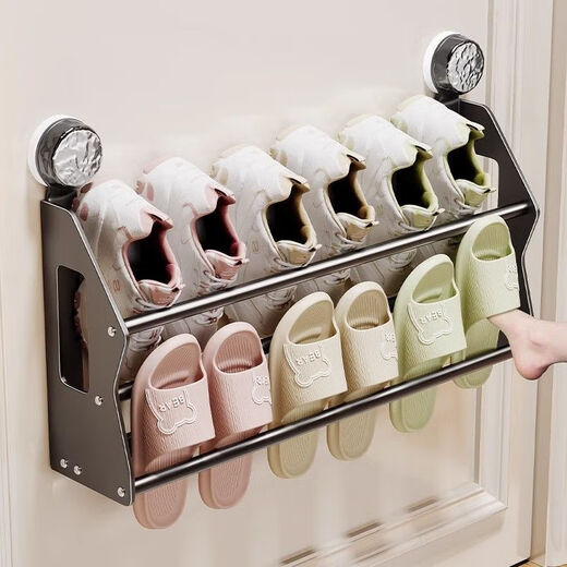 Suction cup door rear shoe rack wall-mounted dormitory simple door punch-free bathroom wall storage shoe storage artifact nail-free suction cup installation 65cm gun dust