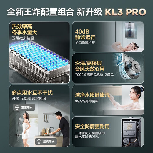 Haier K series KL3PRO 16 liter gas water heater natural gas household water servo constant temperature suitable for one kitchen and two bathrooms 15% national subsidy for door-to-door installation