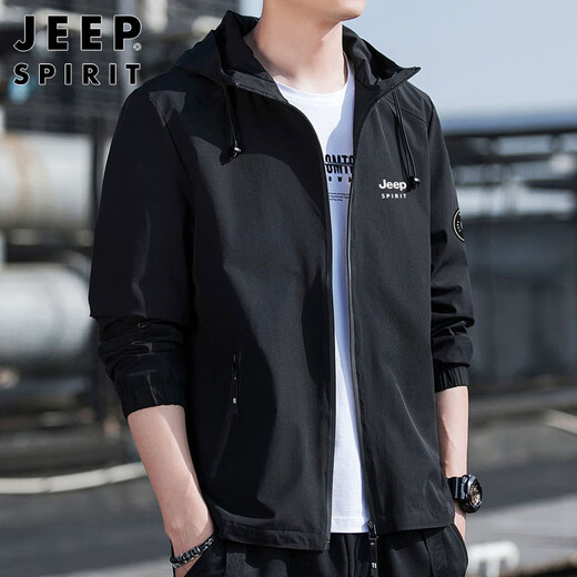 JEEP SPIRIT Jeep Jacket Men's Hooded Autumn and Winter Jacket Men's Casual Men's Tops Black 2XL
