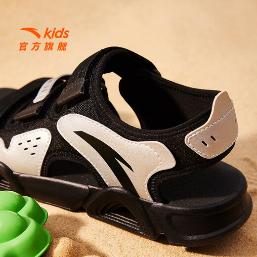 ANTA Children's Sandals Men's Big Children's Shoes Sports Shoes 2025 Summer New Breathable Beach Shoes Open Toe Boys' River Shoes Boys Classic Black/Silver-8 34 Size