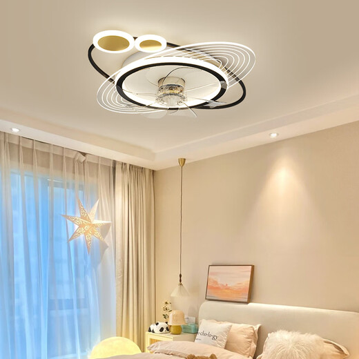 Living room fan ceiling light Nordic creative starry sky shaking head fan light simple modern light luxury bedroom room light Z653 white + blue 50CM Wuji dimming + support