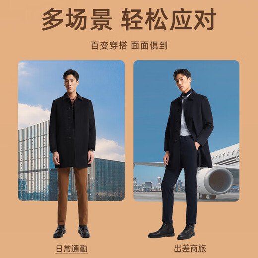 雅戈尔（YOUNGOR）男装大衣男单排扣外套修身版商务大衣羊毛混纺羽绒内胆 VYSY015110FFY藏青 L 175/96A
