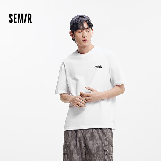 森马（Semir）短袖T恤男2025夏潮流字母t撞色印花刺绣针织上衣宽松109325100202