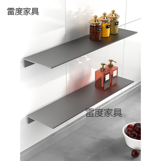 You Fuyin one-word partition shelf wooden partition kitchen shelf wall-mounted punch-free seasoning shelf bathroom thickened and widened black 60CM