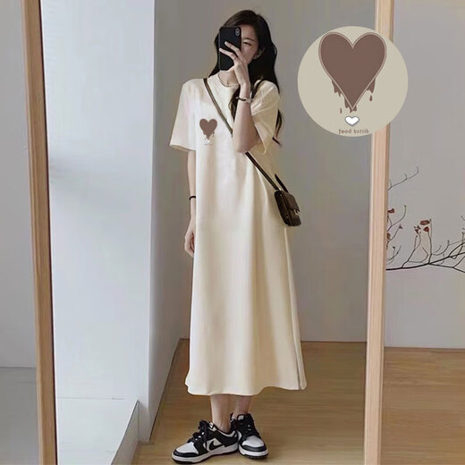 Avec une robe à manches courtes en coton de grande taille de Yishion pure, un design de tempérament français lâche en été, une jupe longue de niche mince, noir (679 modèles) M