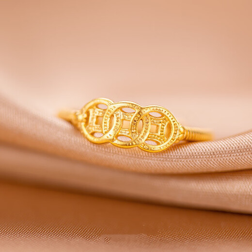 CAMPUSKINGLY Old Phoenix National Style Coin Gold Ring Women's Money String Pure Gold 999 Copper Coin Ring Ring Live Mouth Index Finger 0.01g Same Style Money Ring x Live Mouth