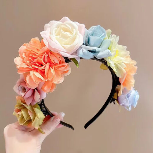 Daiyan children's imitation hairpin flower headband, flower headband, ethnic style girl's Hanfu garland hair accessory, girl's hairpin flower fairy garland, hairpin flower headband - 1 pack (random color)