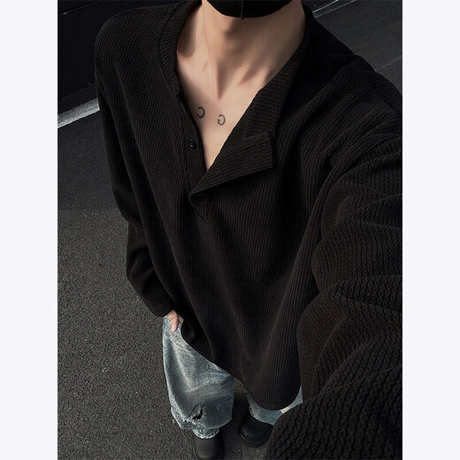 Nyingcleanfit Henry Neck Langarmed T-Shirt Herren 25 Frühlings- und Herbst-neue Textur Loose Inner Sweatshirt Basishemd aus weißem XL (120-140jin [Jin ist gleich 0,5 kg])