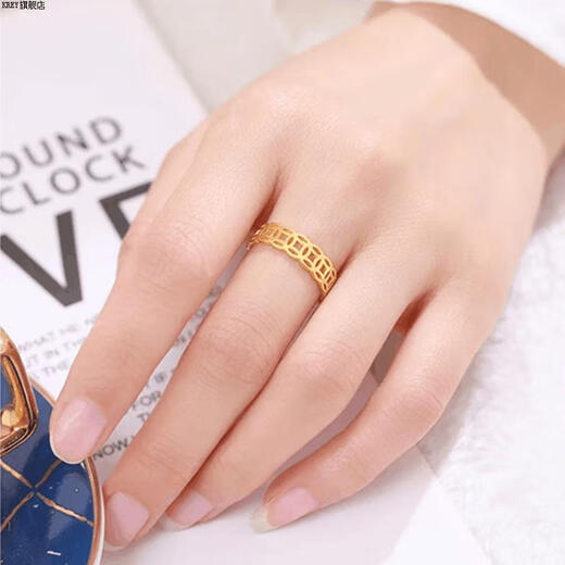KREY old phoenix gold ring women's pure gold hollow ring wealth rolling copper coin ring coin for girlfriend No. 14