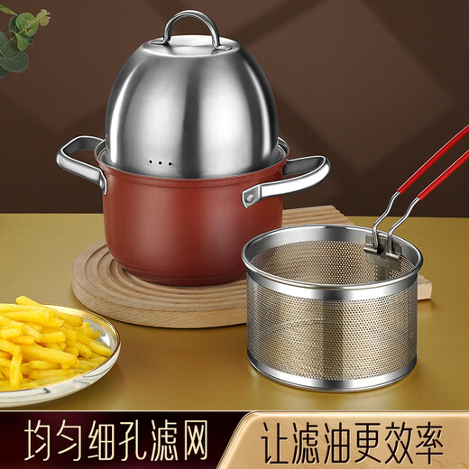 Shining Premium Fryer Household Small Fryer Small Deep Pot Fryer Stainless Steel Tempura Frying Skewers Pot with Filter Gas Small Fryer with Filter 18cm