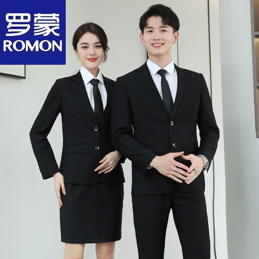Luo Meng suit suit female college student formal teacher interview male suit jacket autumn and winter professional work clothes 2 men's navy blue jacket + pants + tie 3XL