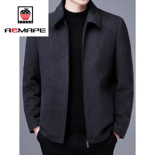 AEMAPE奢侈高端品牌100羊毛毛呢外套男秋冬加厚行政干部中年爸爸装夹克 灰色 XL 180 建议（140-160斤）
