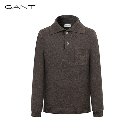 GANT/Gantt 24 Spring Men's Lapel Breasted Wool Blended Solid Color Pullover Knit Sweater Base Shirt 248-Camel L
