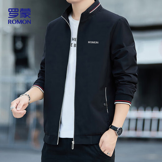 罗蒙（ROMON）外套夹克男士潮流时尚商务休闲棒球服立领上衣男装KJ11黑XL